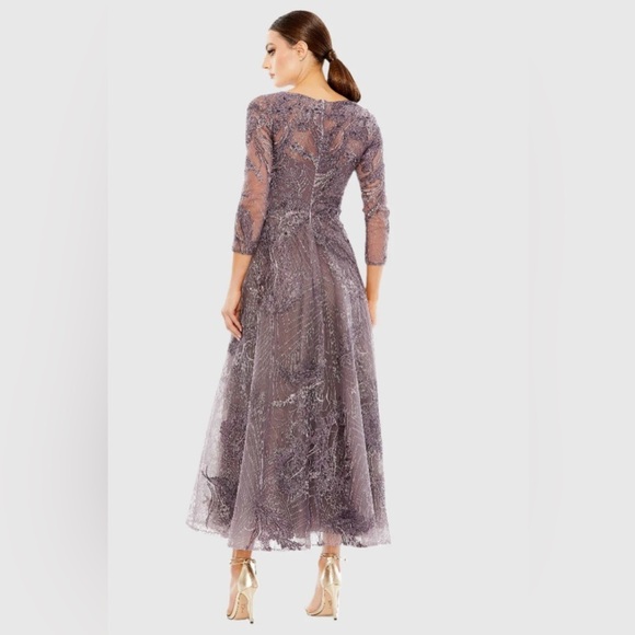 NWT | Mac Duggal 20336 Purple Embellished Wrap Over 3/4 Sleeve Dress Size 6 - Picture 4 of 11